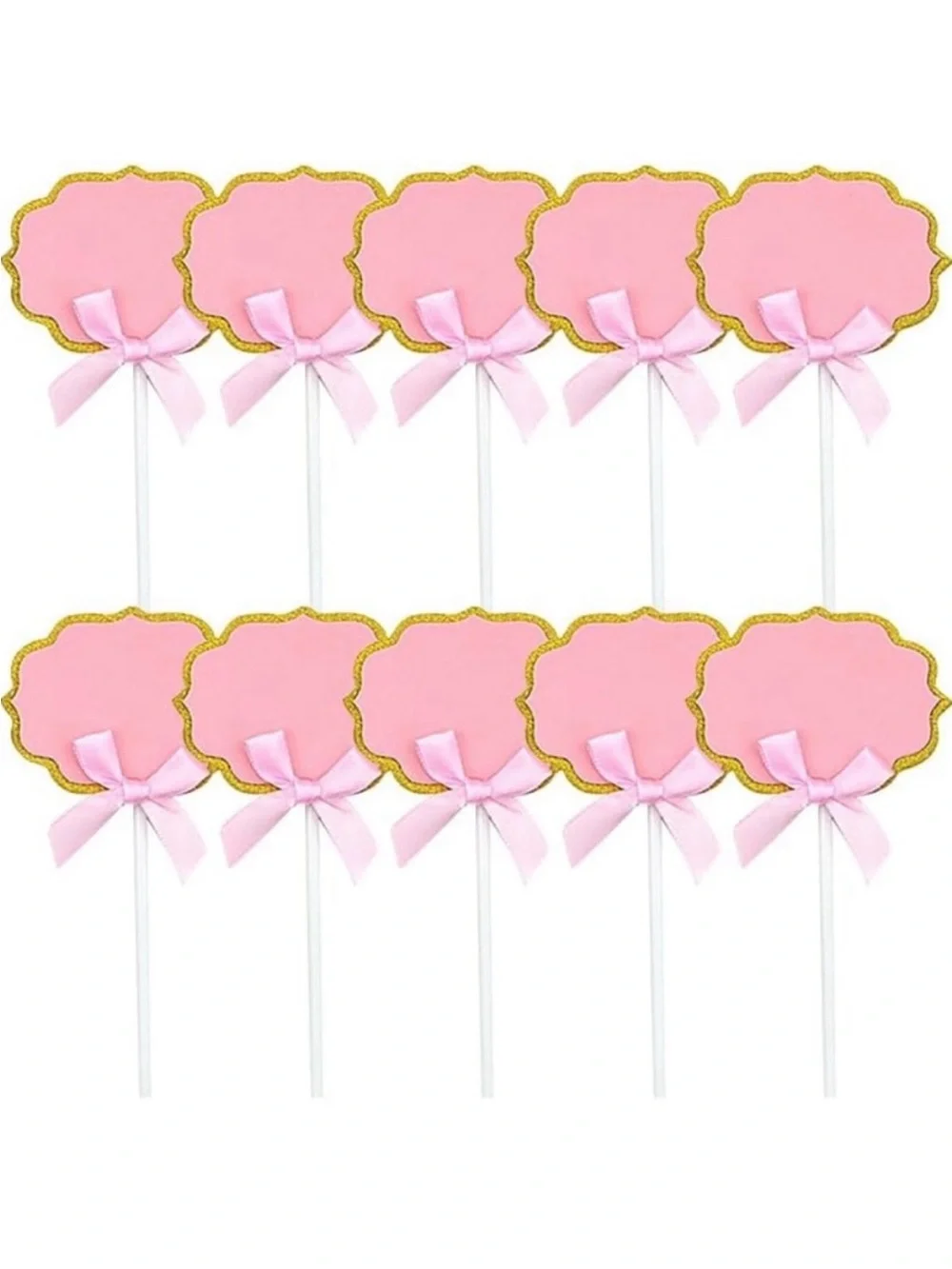 💞 New Pack of 10 Pink & Gold Glitter Buffet Food Label Cupcake Toppers